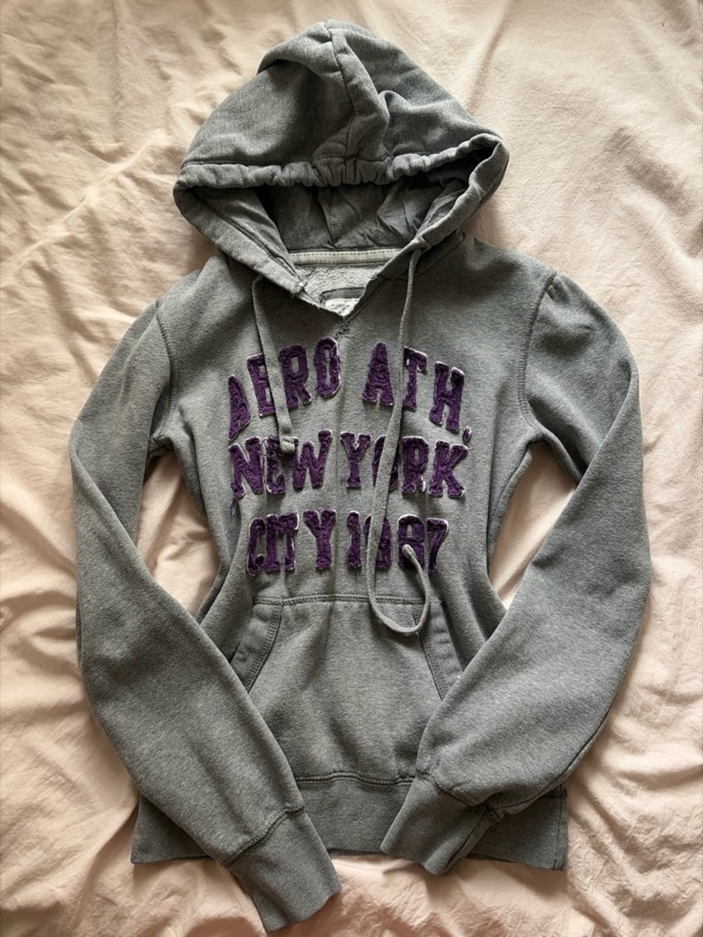 Aeropostale Gray Hoodie Sweater with Purple Appliqué